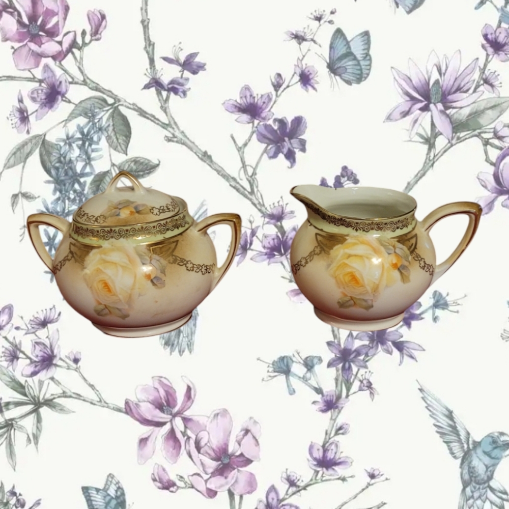 German Sugar Bowl and Creamer Set